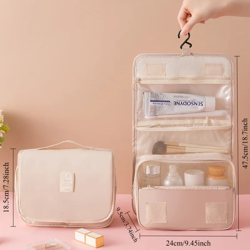 Sac de toilette portable à crochet, multifonctionnel, imperméable, résistant à l'usure, rangement multicouche, grande capacité, trousse de maquillage