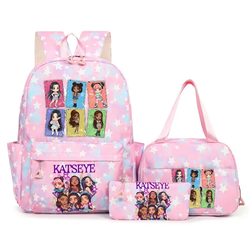 sac à dos katseye music avec imprimé neige, capacité 3 pièces, pour étudiants du collège/lycée, avec sac à déjeuner, sac de voyage, mochila pour femme