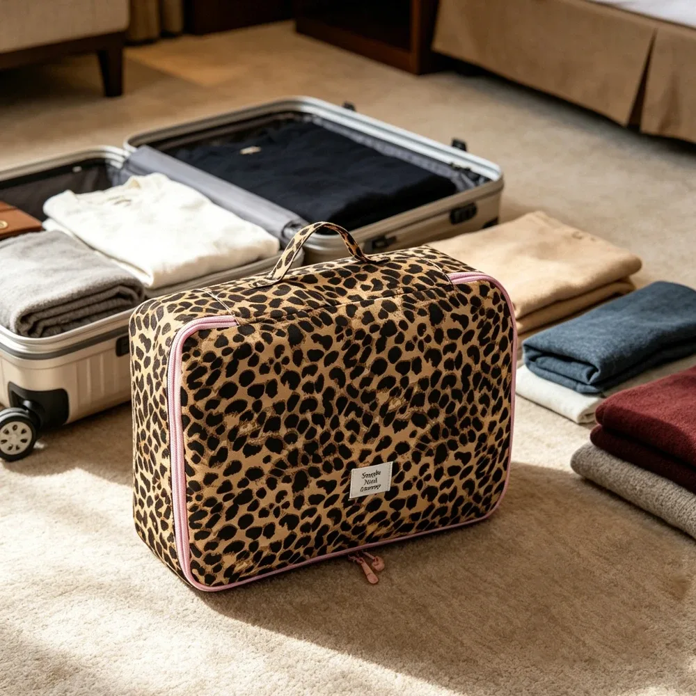 sacs cosmétiques, ensemble de sacs de voyage léopard, trousse de toilette, trousse de maquillage, sac de voyage portable pour voyages d'affaires, organisateur de vêtements, sac à vêtements