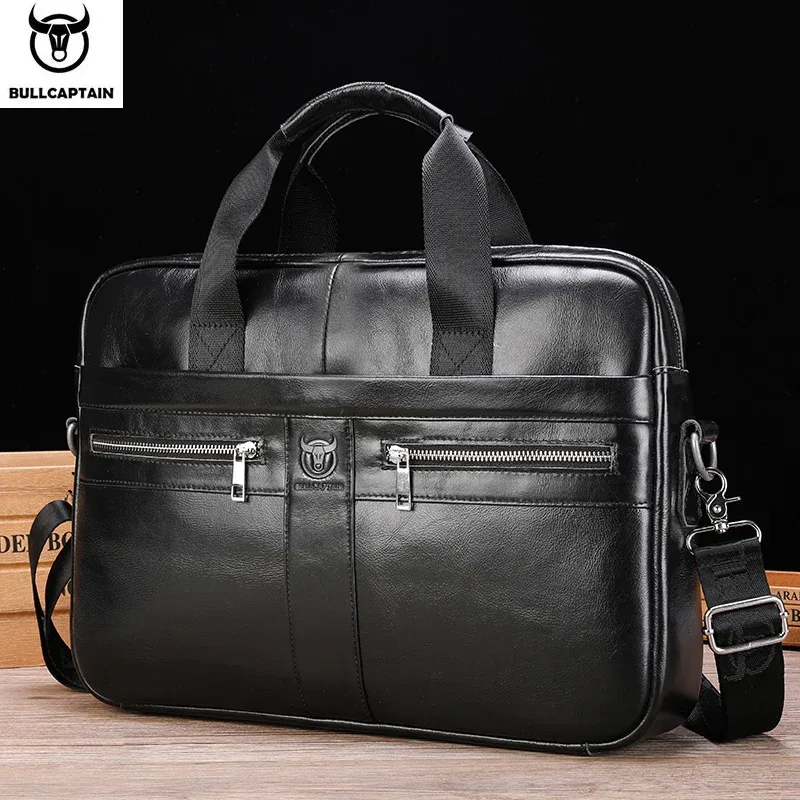 sac à main pour homme bullcaptain, sacoche d'affaires en cuir de haute qualité, sac à bandoulière, sac de bureau, sac pour ordinateur portable 14 pouces
