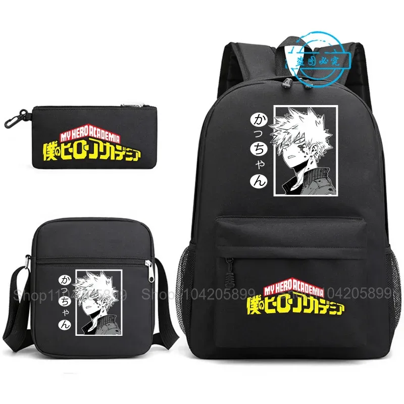 sacs à dos my hero academia, 3 pièces, mochila anime, cadeau pour fille et garçon, cartable pour étudiant et adolescent, sac à dos de voyage, sac à bandoulière, trousse à crayons
