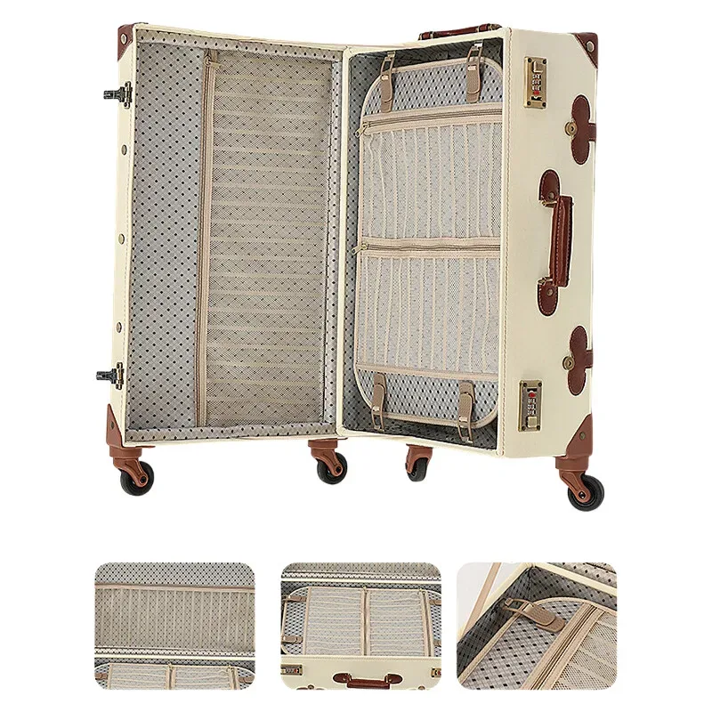 valise en cuir britannique vintage, bagage à roulettes rétro avec matériel en laiton antique et roues silencieuses, sac à main approuvé par cabine