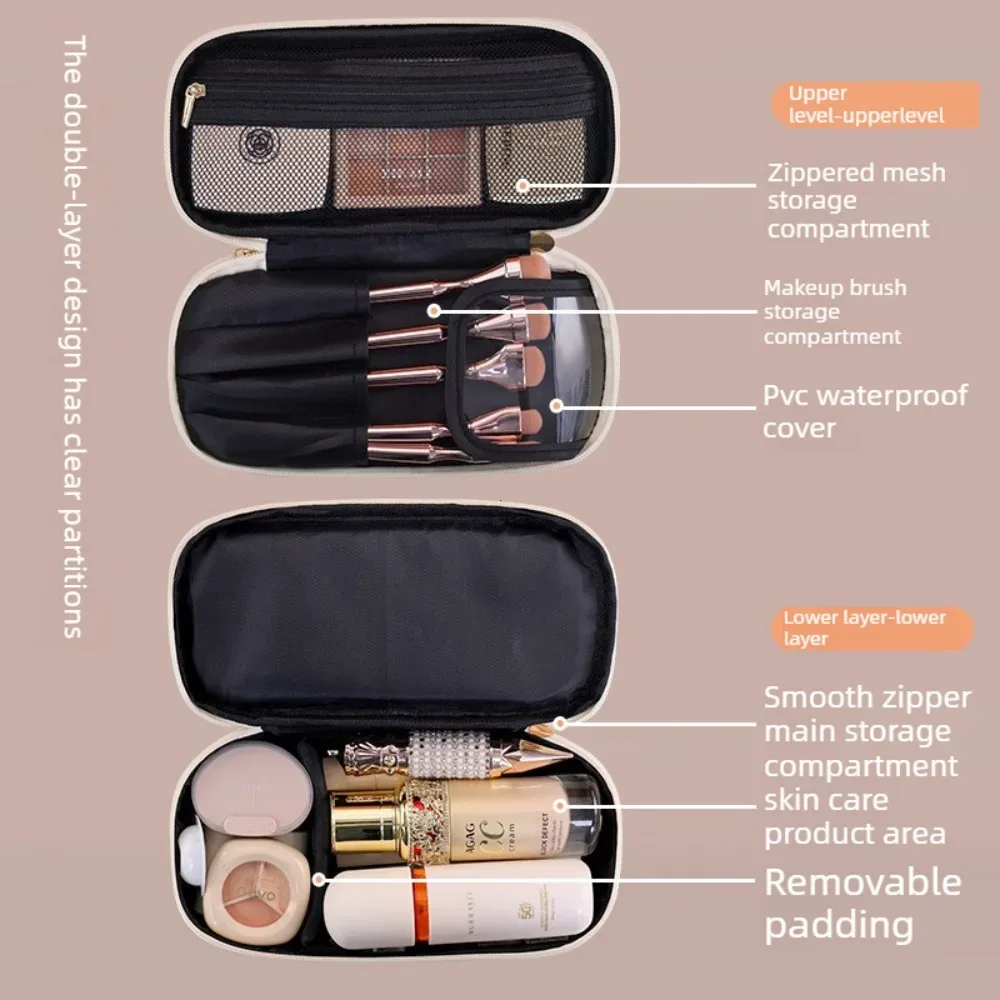 sac à cosmétiques pour femmes, trousse de maquillage à double couche, grande capacité, organiseur de cosmétiques de luxe, essentiels de voyage, sac à cosmétiques pour femmes