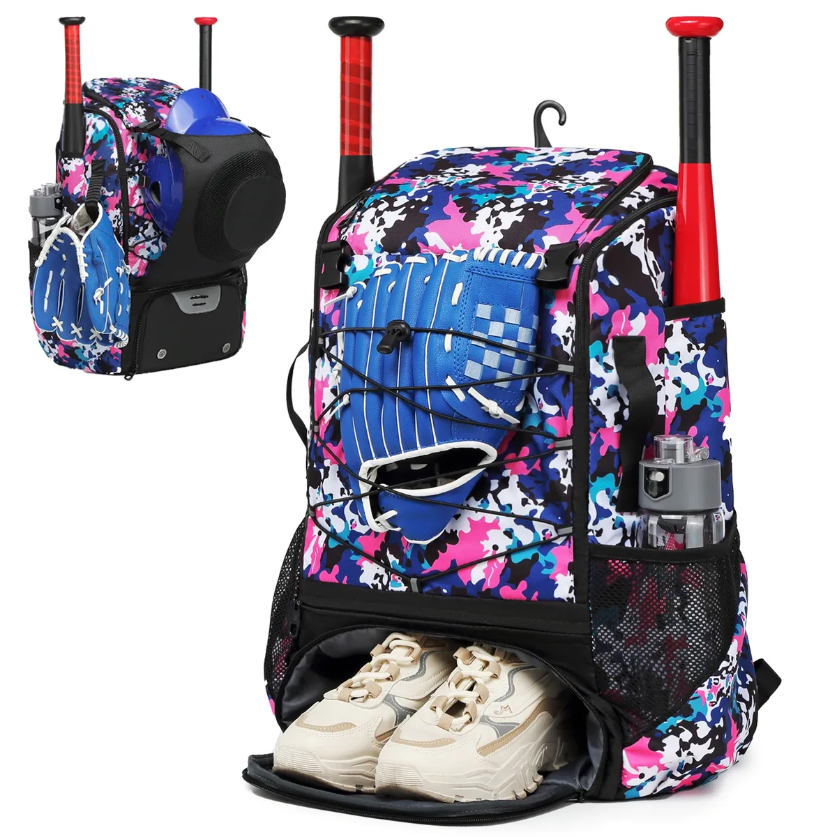 sac à dos d'équipement de softball pour les jeunes, sac de baseball avec compartiment à chaussures, grande capacité, sport