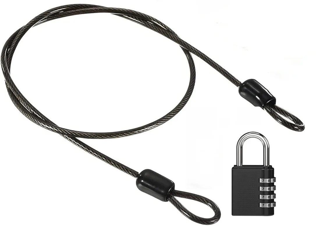 câble de sécurité en acier avec cadenas à combinaison à 4 chiffres, 1 ensemble de cadenas de voyage, câble de sécurité gainé de 1 m à double boucle pour valise