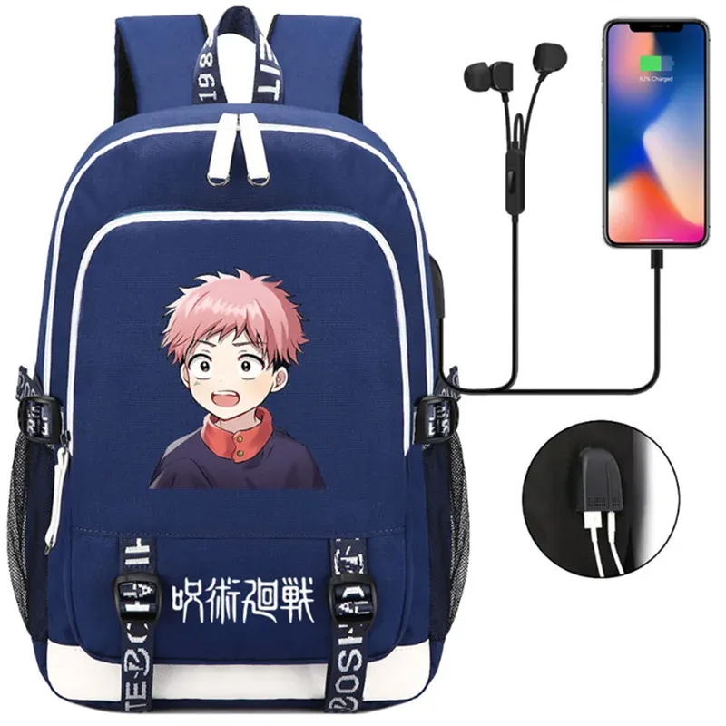 jujutsu kaisen anime sacs à dos adolescents livre cartable unisexe mode usb port de charge ordinateur portable voyage épaule en plein air mochila