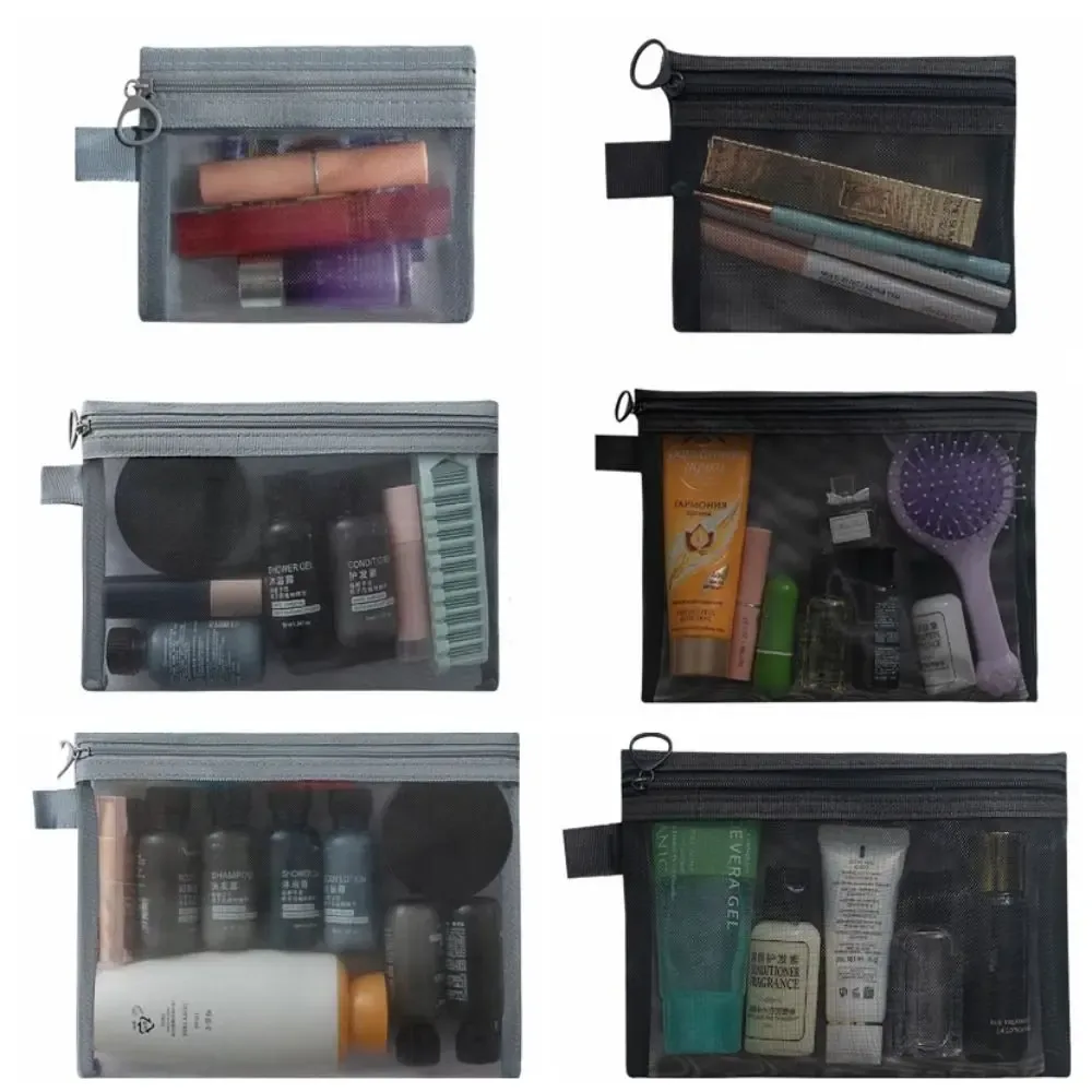 sac à cosmétiques en maille de grande capacité, sac carré à fermeture éclair, trousse de maquillage, étuis à crayons, pochette de lavage, étuis à cosmétiques pour dames