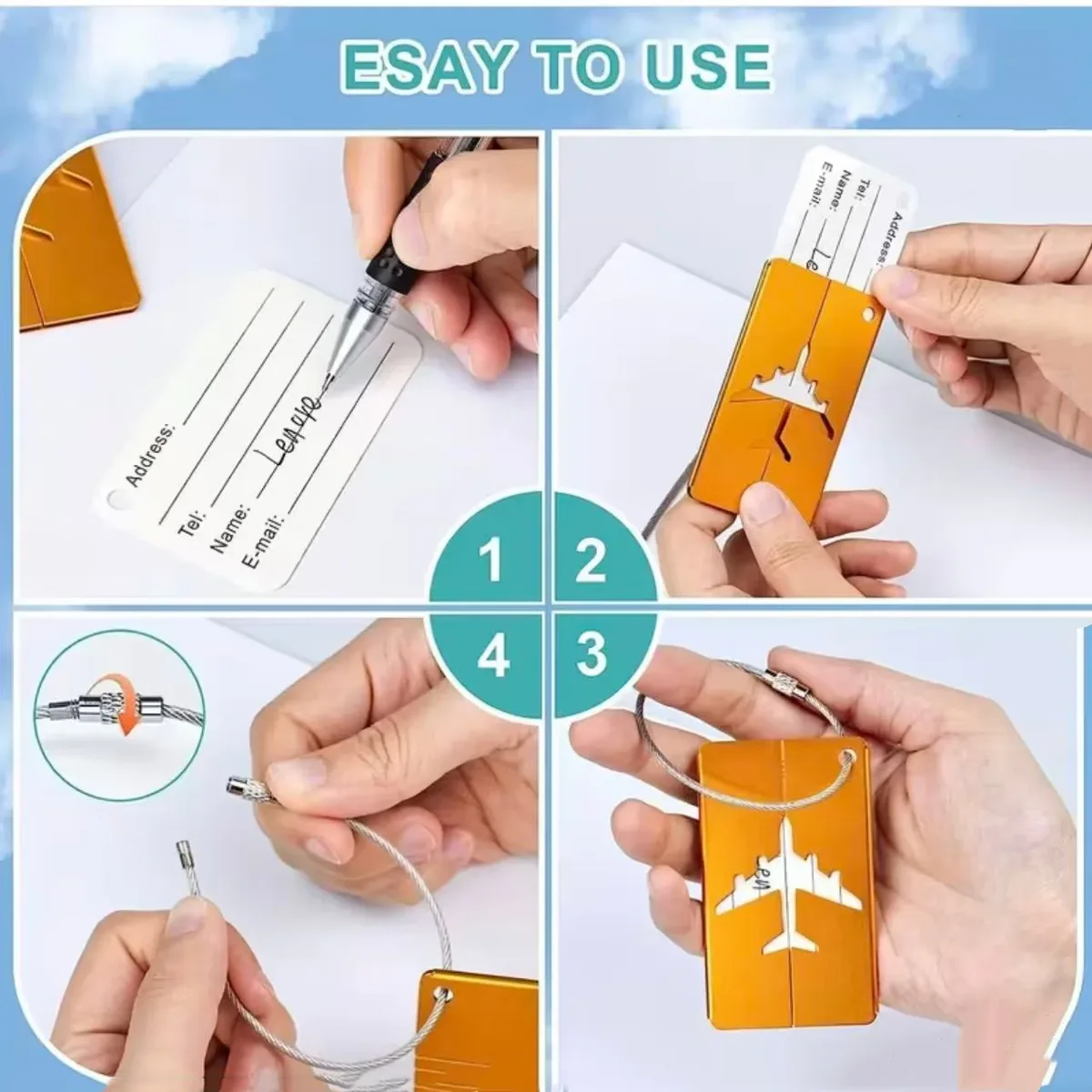 5 étiquettes de bagages en alliage d'aluminium pour voyage