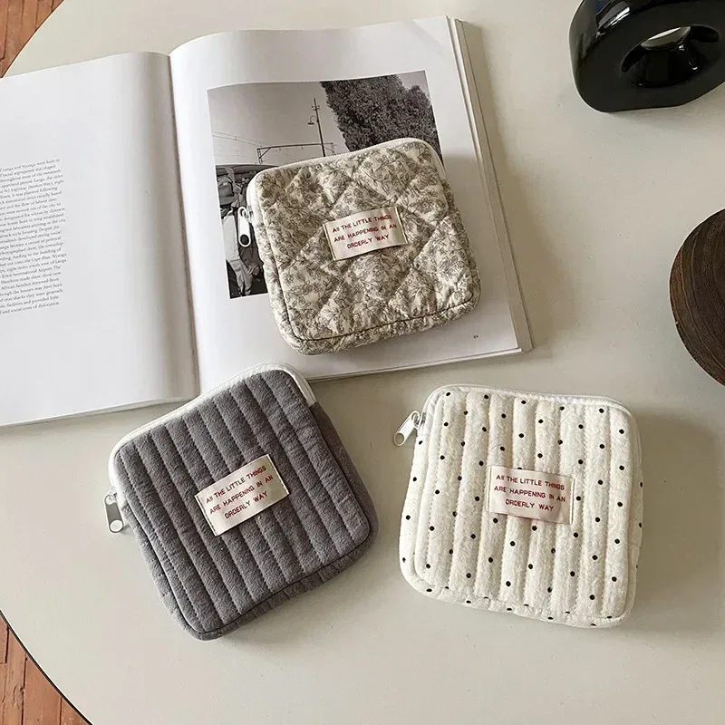 sacs de rangement de serviettes hygiéniques pour femmes, sac de maquillage en coton mignon coréen pour pièces de monnaie, organisateur de bijoux, pochette de maquillage, petits sacs à cosmétiques