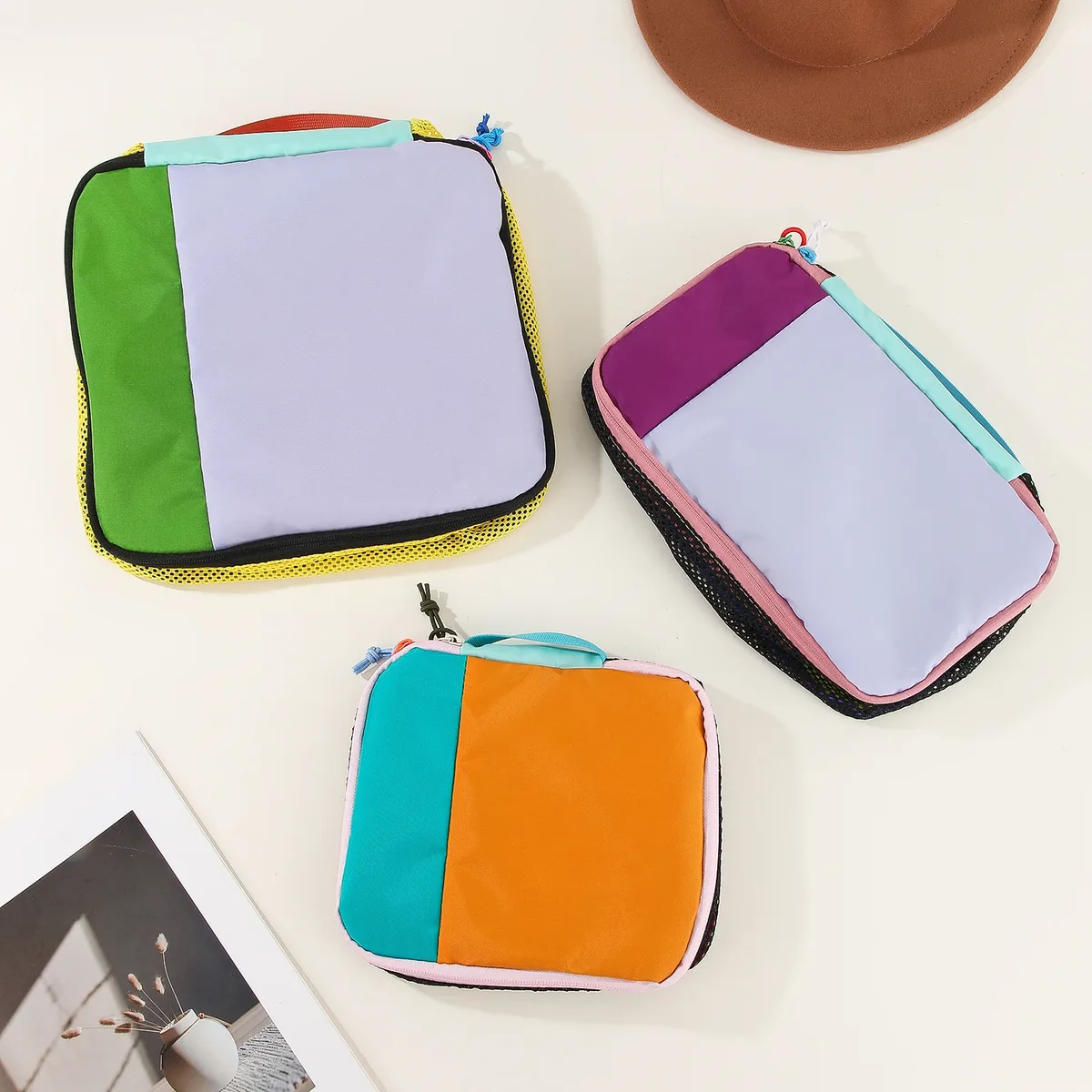 sacs de rangement dopamine printemps-été, 3 pièces (grands, moyens et petits formats) pour les trajets quotidiens et les voyages d'affaires, trousse de toilette