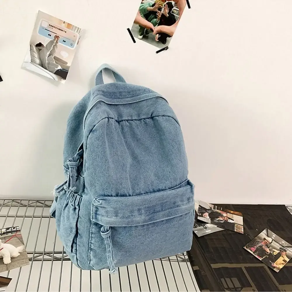 Sac à dos en jean Y2K tendance, style urbain, grande capacité, sac à main vintage, sac de shopping, sac bandoulière uni de style japonais pour fille