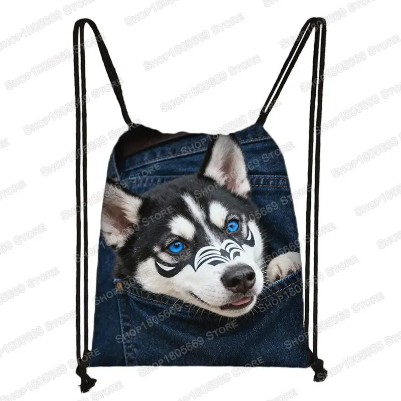 sac de poche imprimé animal pour femme, sac à cordon de serrage, chat mignon et chien, sacs de rangement de loisirs, sac à dos pour adolescent, porte-chaussures pour cadeau de voyage