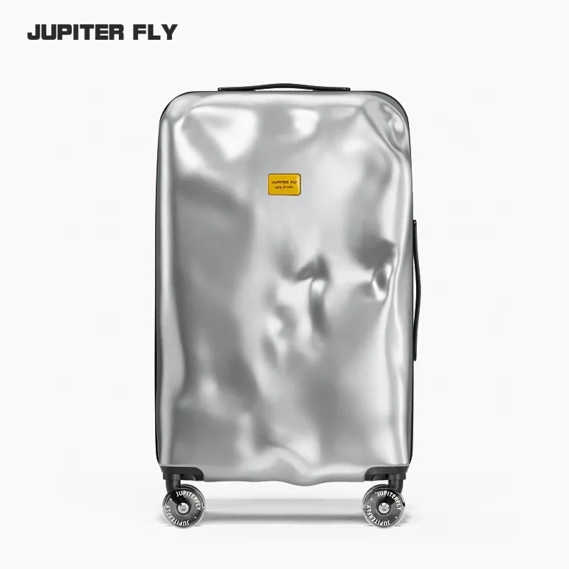 valise à roulettes, design créatif irrégulier et endommagé, tendance rétro, avec roue rotative de patinage, serrure tsa, matériau pc, nouvelle collection 2026