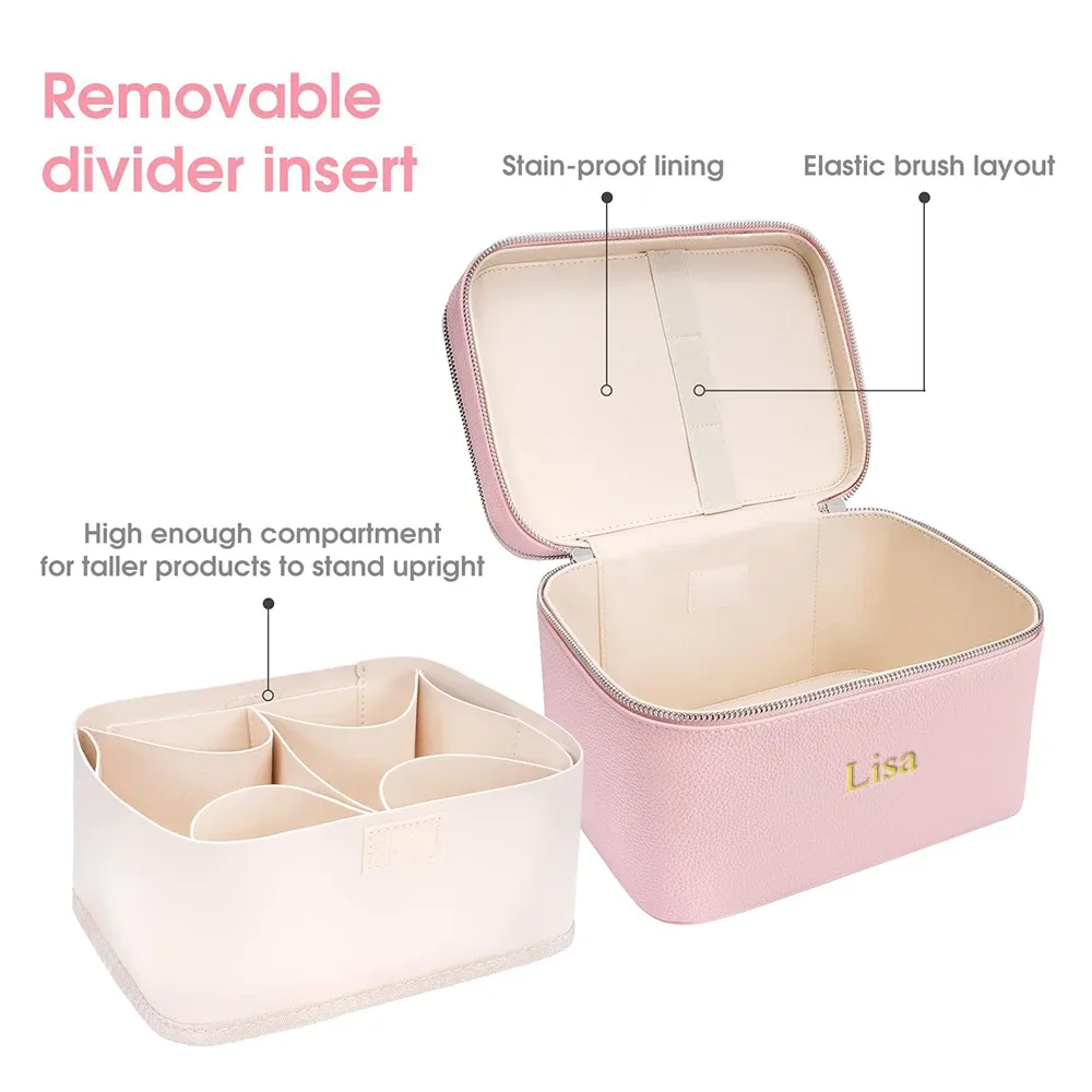 sac de maquillage professionnel portable à double couche personnalisé avec nom, trousse de soins de la peau, boîte de rangement pour produits de beauté, sac de maquillage multi-compartiments