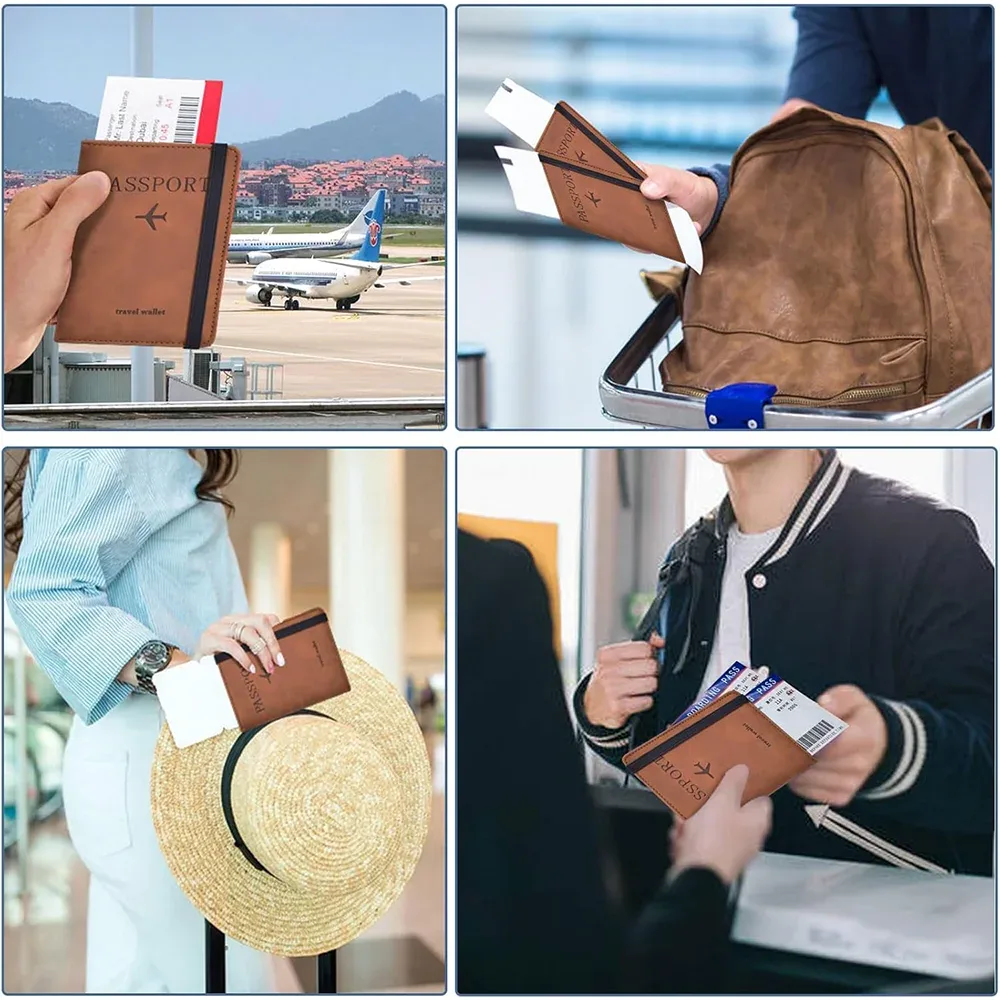 porte-passeport, couverture de passeport avec emplacement pour cartes de crédit, étui portefeuille pour passeport, indispensable pour les voyages, blocage rfid, en cuir, pour voyage a