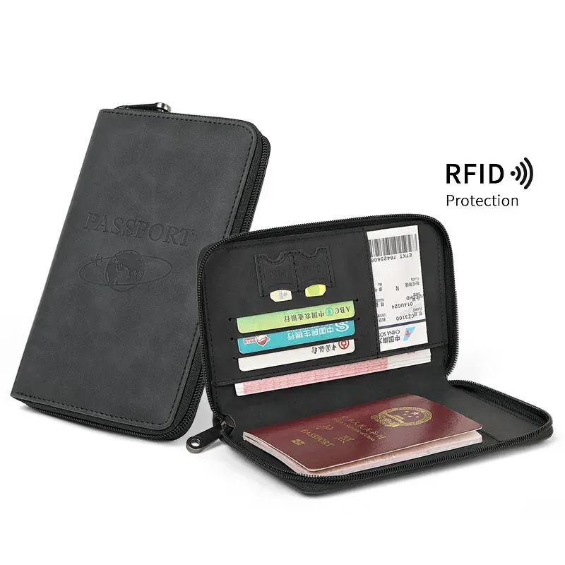 porte-passeport à fermeture éclair rfid, pince pour billets, léger, pour voyage, carte d'embarquement, paquet de certificat, portefeuille, blocage, étui pour passeport, cadeau