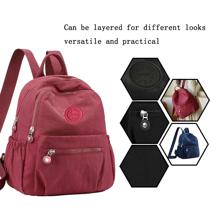 Sac à dos de style neutre pour hommes et femmes, adapté aux voyages et à la photographie en nylon, avec un logo rond.