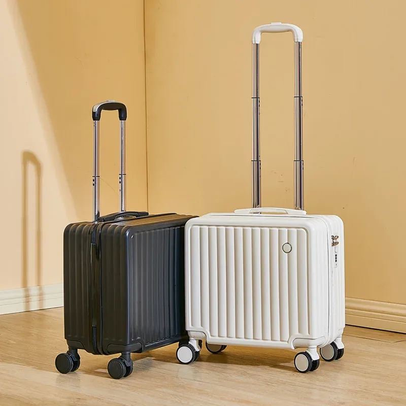valise à main compacte de 18 pouces, roues spinner légères, sac de voyage en cuir à la mode, verrouillage par mot de passe, bagage à main
