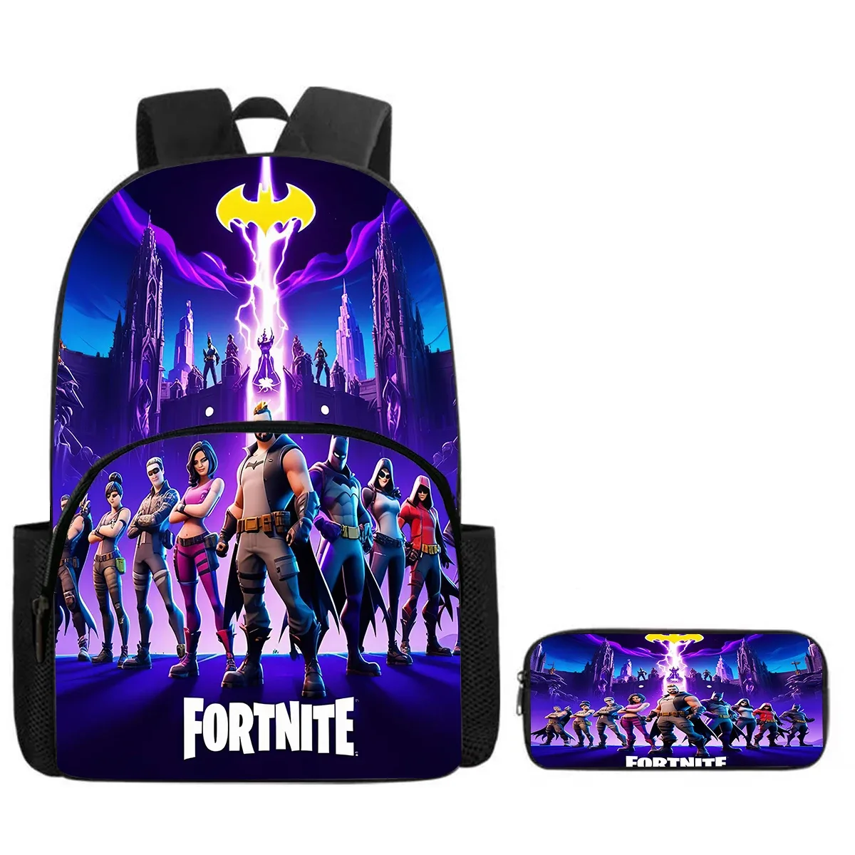 sac à dos de dessin animé fortnite avec poche avant et trousse à crayons 2 pièces - ensemble scolaire pour garçons et filles de 5 à 8 ans, cadeau de rentrée scolaire