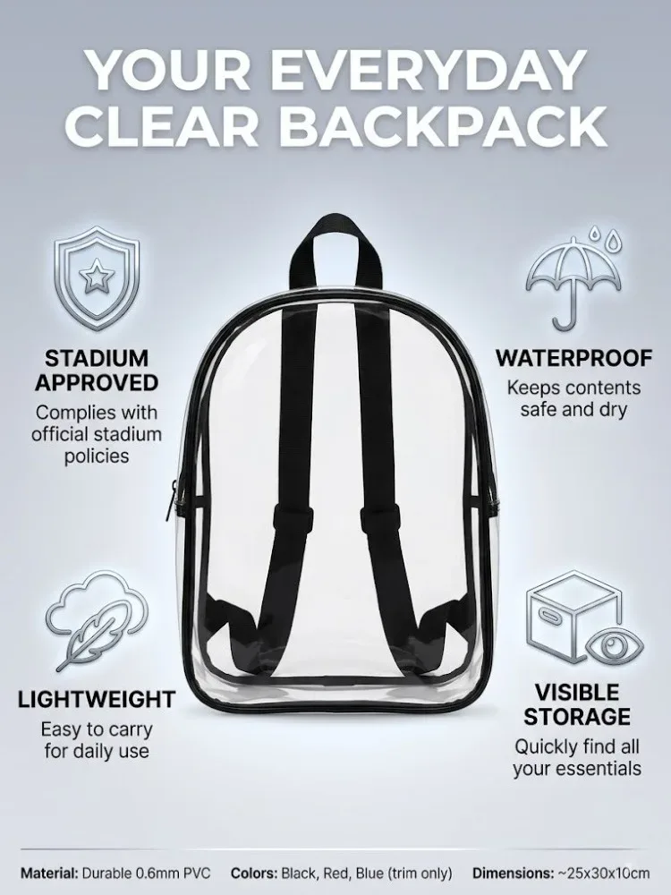 sac à dos transparent en pvc, approuvé pour les stades, sac transparent pour l'école, les concerts, la sécurité, les voyages, unisexe