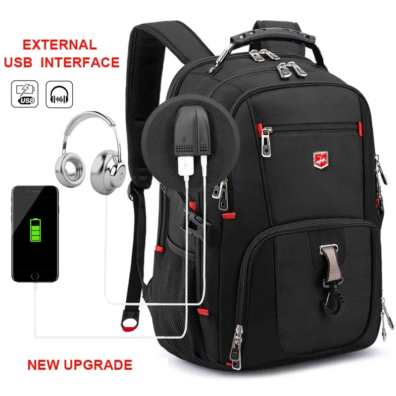 sacs à dos étanches pour ordinateur portable 20 pouces, sac d'école avec chargeur usb, sac à dos antivol pour hommes, sac à dos de voyage mochila haute capacité
