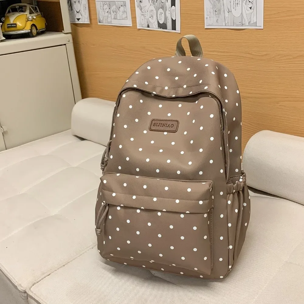 sac à dos léger et mignon à pois, style minimaliste, double bretelles, durable, imperméable, pour l'école et les voyages, compatible ordinateur portable