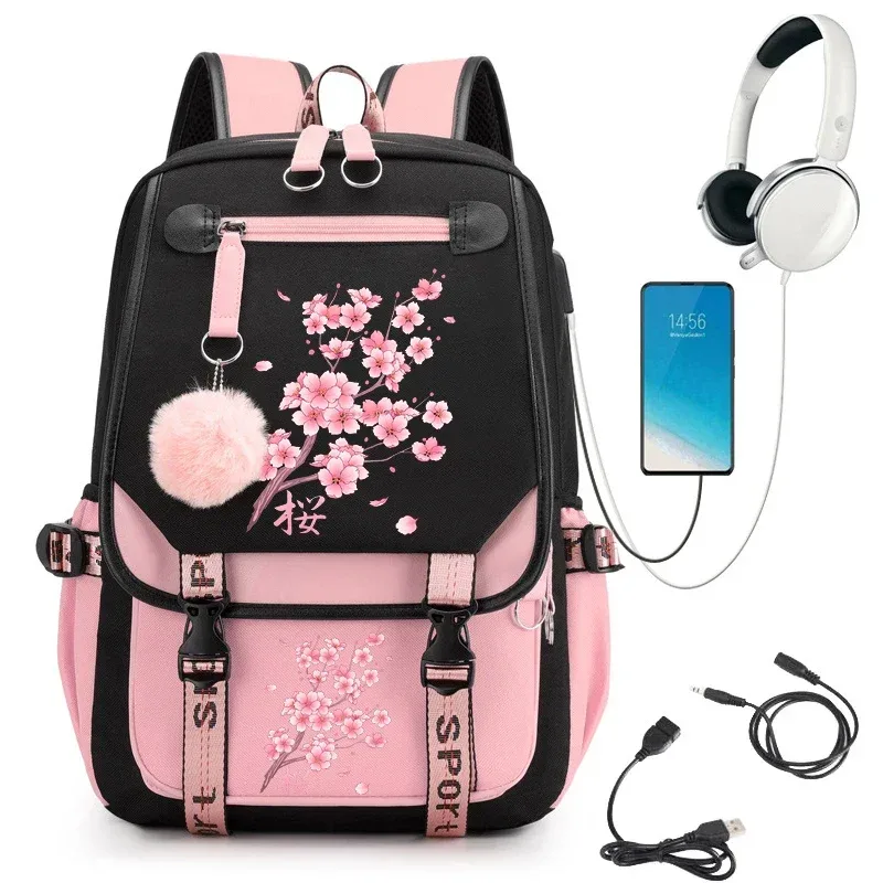 sac à dos d'école kawaii pour filles, joli sac d'école tombant sakura fleur de cerisier, sac à bandoulière de voyage pour adolescents et étudiants