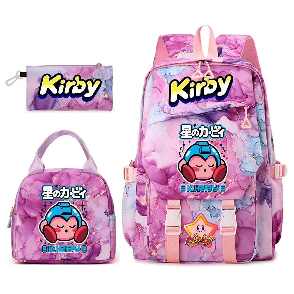 ensemble de sacs à dos pour étudiantes avec imprimé kirby, sac à déjeuner et trousse à crayons, sac à dos scolaire léger