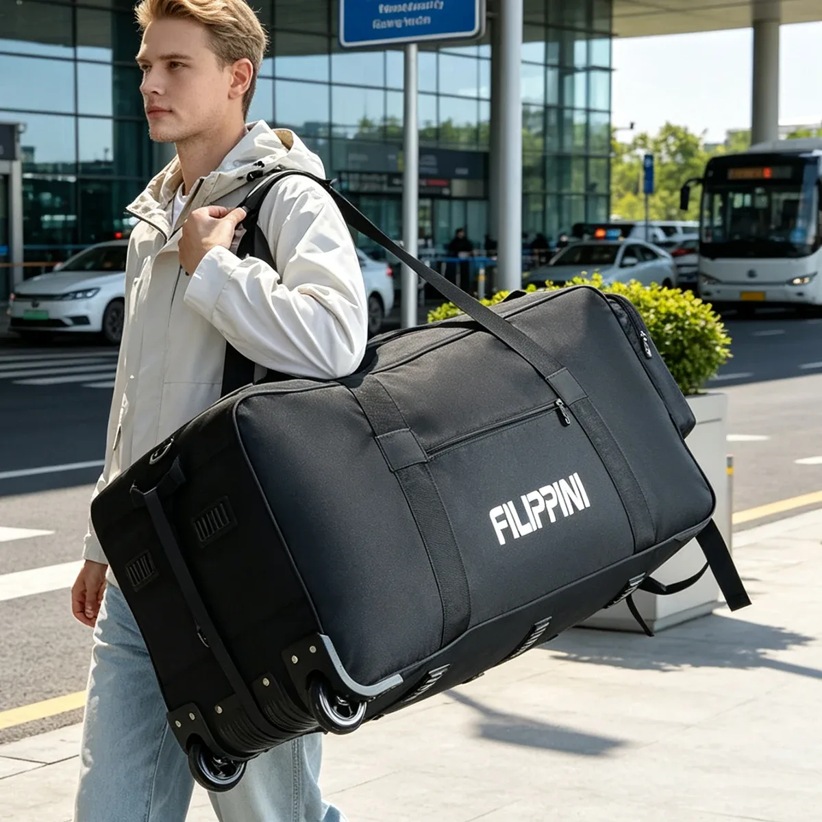 sac de voyage pliable imperméable pour bagages à main avec grande capacité pour ranger les bagages, valise à roulettes et compartiments divisés