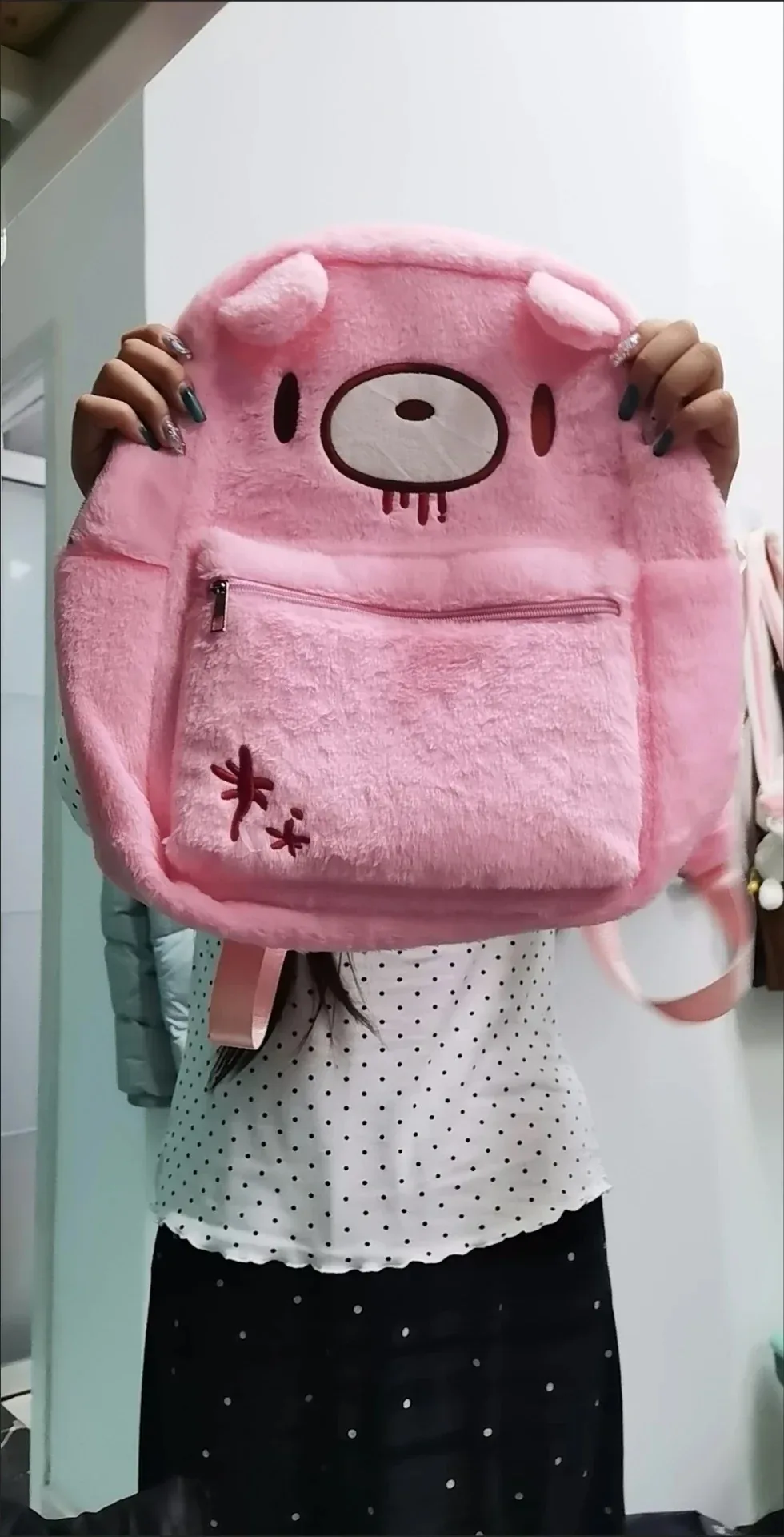 sac à dos en peluche rose y2k, style kawaii, sac à poupée mignon et effrayant, sac à dos gothique punk en forme d'animal en peluche, pour femmes et filles, streetwear harajuku, cadeau