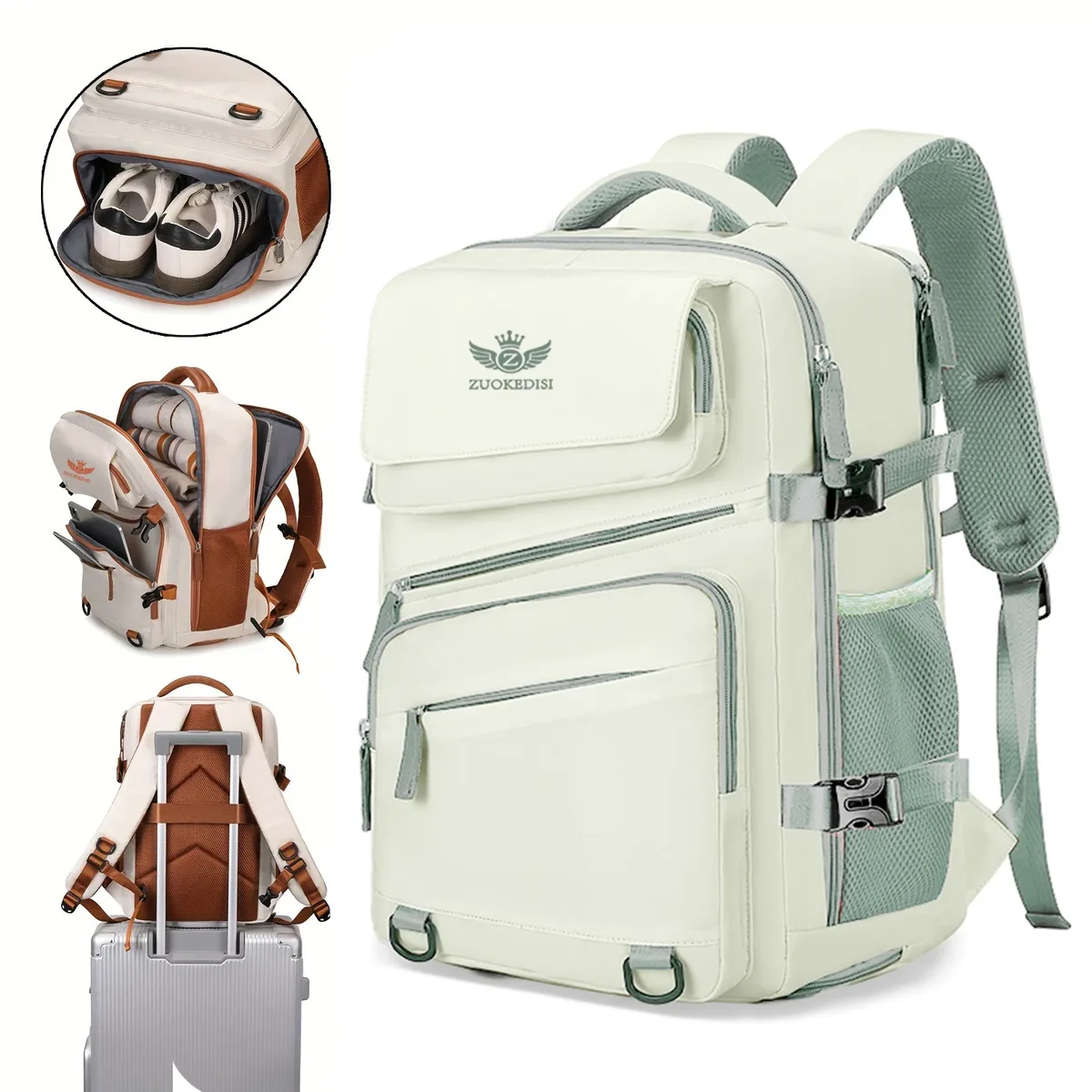 zuokedisi airlines sac à dos de voyage pour ordinateur portable de 15,6 pouces approuvé avec boîte à chaussures et sangle à bagages, sac à dos de randonnée