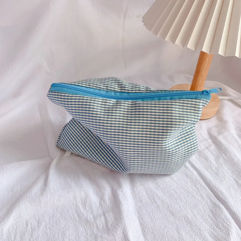sac de maquillage à carreaux pour femmes et filles, grande capacité, sac cosmétique en coton, simple, portable, sac de rangement, pochette, sac de voyage, pochette de maquillage