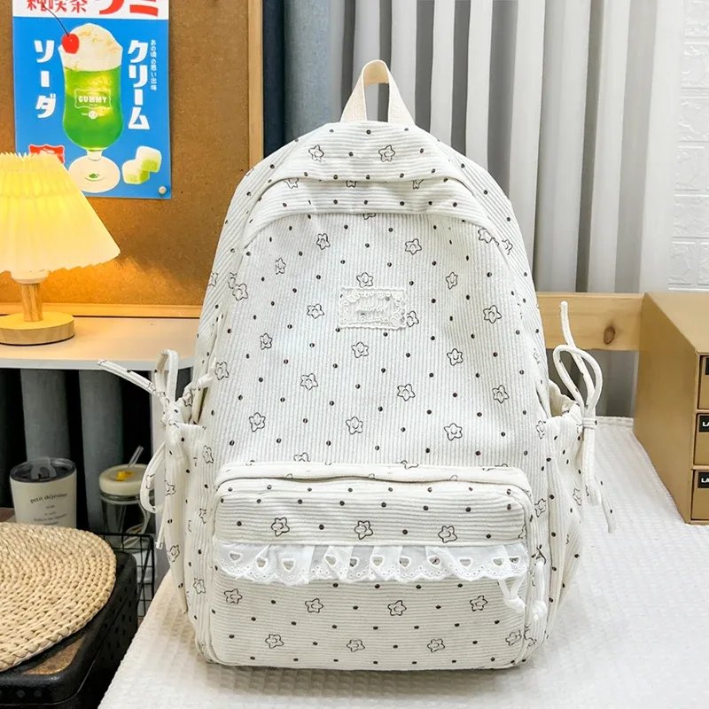 sac à dos à imprimé floral à pois, sac d'école, joli sac à dos de voyage pour étudiants, décoration en ruban à nœud papillon, sac à livres léger