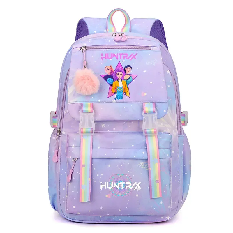 sacs à dos k-pop demon hunters, imprimés aux couleurs vives, en nylon, simples, grande capacité, pour l'école, avec boucle, pour ordinateur portable, pour adolescents