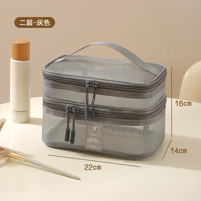 nouvelle trousse de maquillage multifonctionnelle de voyage, sac de rangement portable pour cosmétiques, grande capacité, sac de toilette en maille transparente, trousse de maquillage