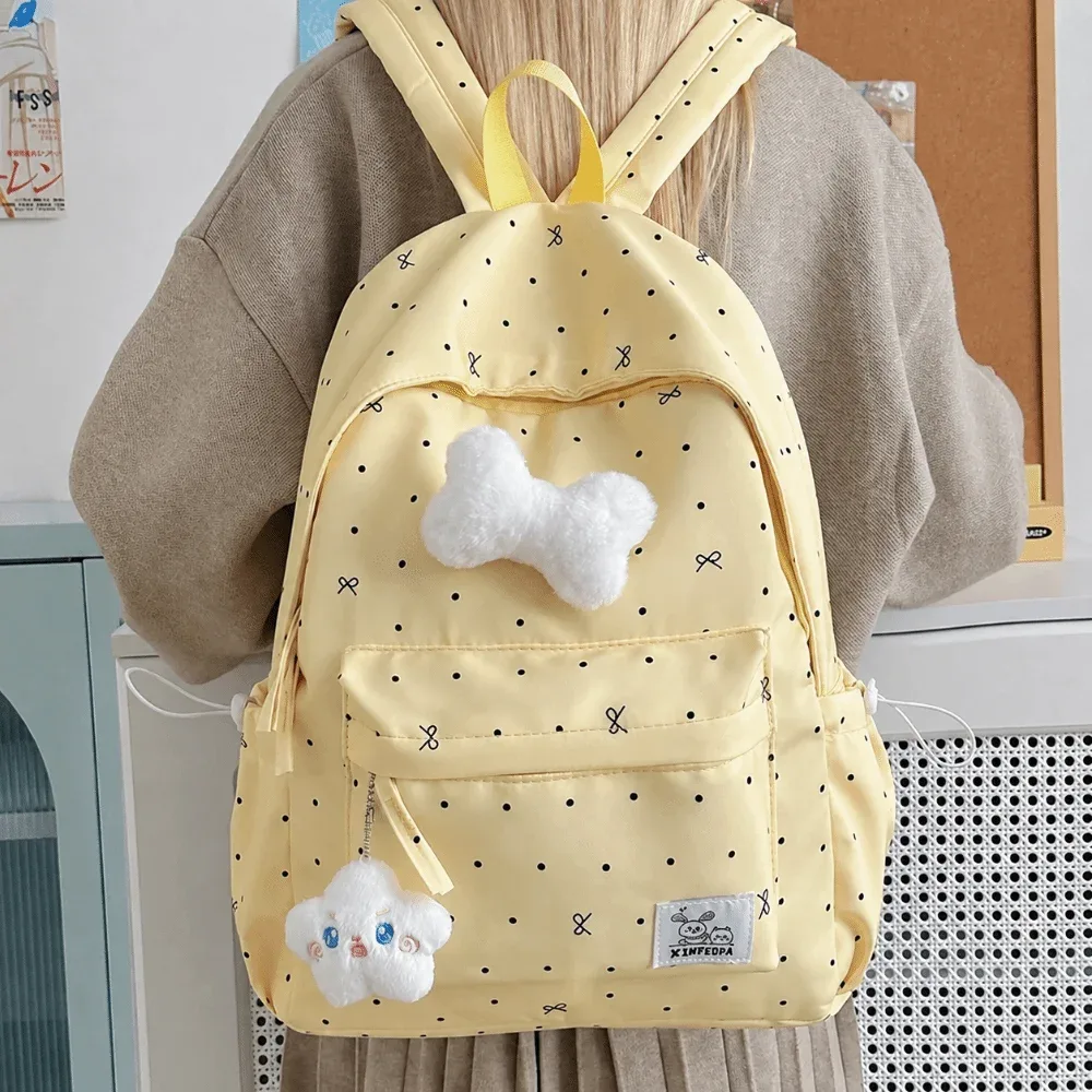 Sac à dos léger à pois avec nœud papillon, décontracté, pour étudiants, durable, respirant, grande capacité, pour l'école et les voyages