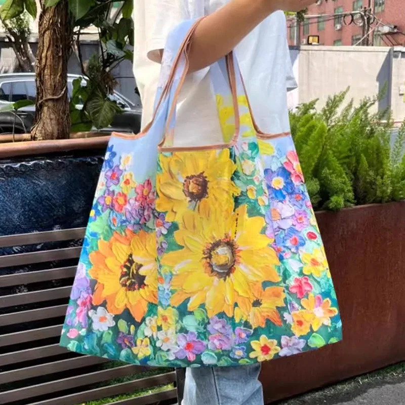 sac de courses pliable, nouvelle mode, sac de rangement d'épicerie réutilisable, sac à main à bandoulière portable en nylon, fourre-tout de voyage