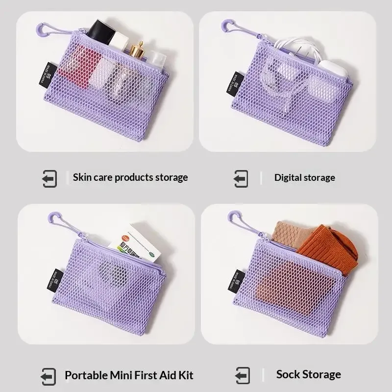 pochettes de rangement cosmétiques en maille respirante avec fermeture éclair lisse – petit organiseur de maquillage de voyage