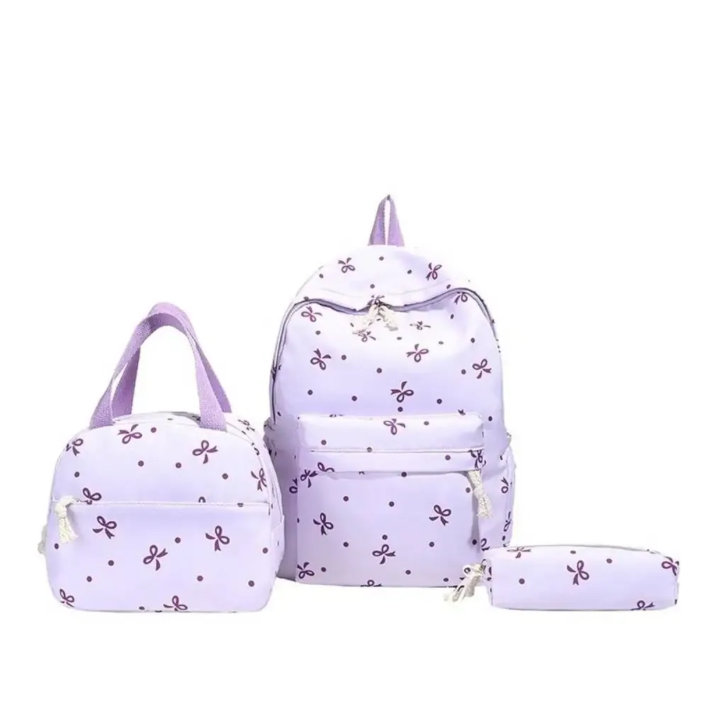 ensemble de trois pièces avec nœud de couleur fraîche, sac à dos, sac à main, trousse à crayons en plusieurs couleurs, adapté au transport quotidien