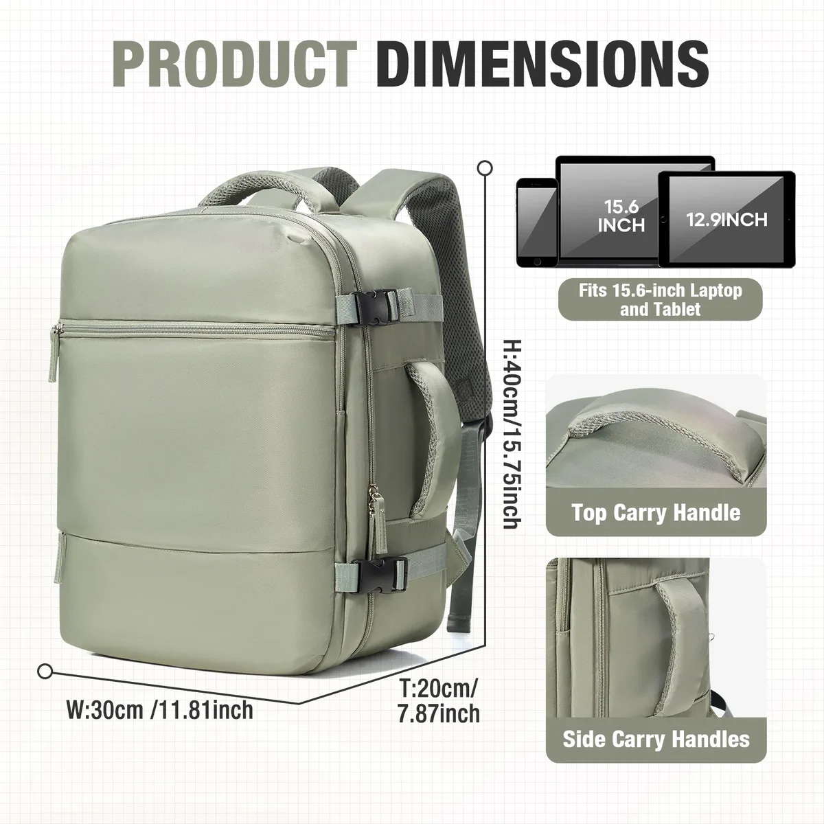 Sac à dos de voyage pour avion 40x30x20, sac à dos Ryanair pour ordinateur portable, bagage à main, sac à dos de voyage portable pour femmes et hommes