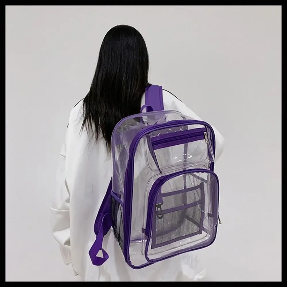 sac à dos décontracté en pvc transparent, grande capacité, multi-poches, pour étudiant, transparent, étanche, pour l'école