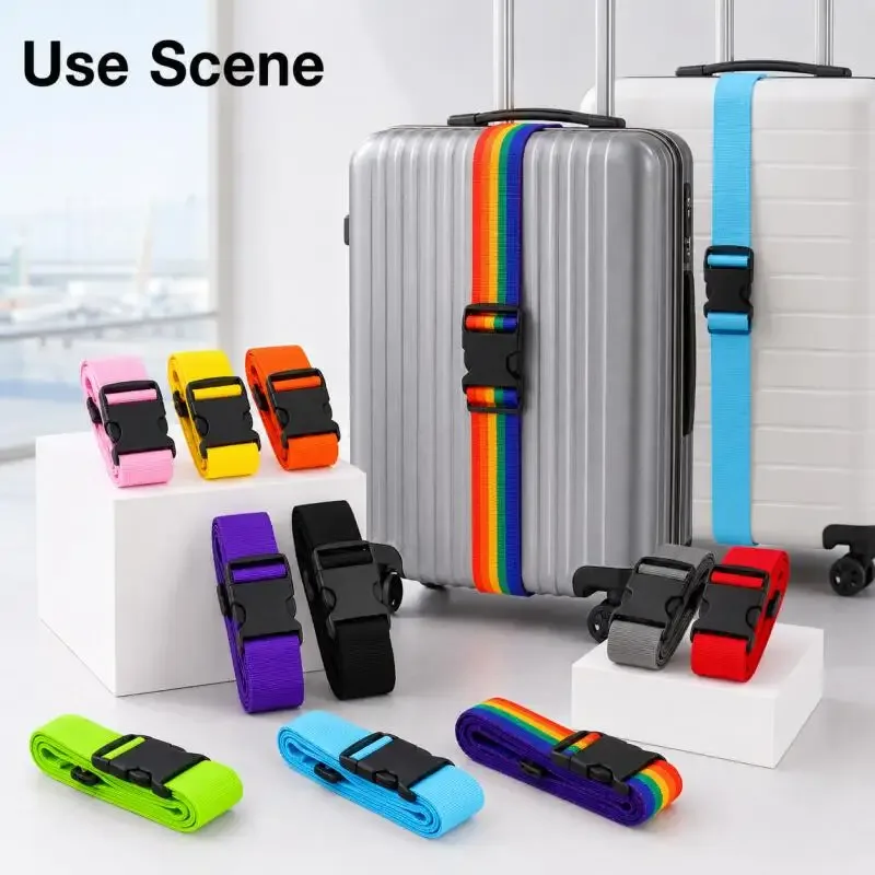 1 sangle de bagage droite en polyester de 200 cm pour valise, ceinture de voyage à boucles réglables, attache de sac durable