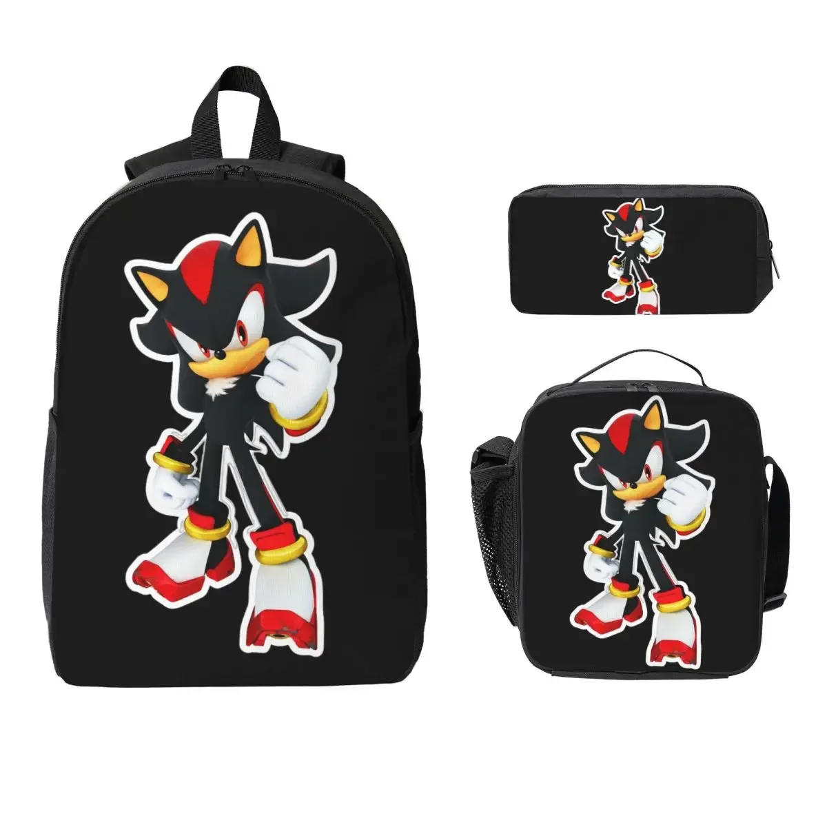 sac à dos shadow the hedgehog pour garçons et filles, sac d'école, sacs à bandoulière pour ordinateur, sac à déjeuner isotherme 3ps, trousse à crayons