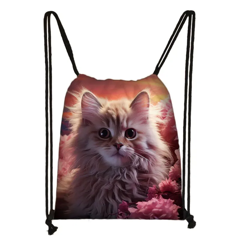 sac à dos imprimé chaton mignon pour femmes, sacs à cordon de serrage chat siamois, sac à bandoulière décontracté pour adolescents, sacs à livres de voyage, porte-chaussures