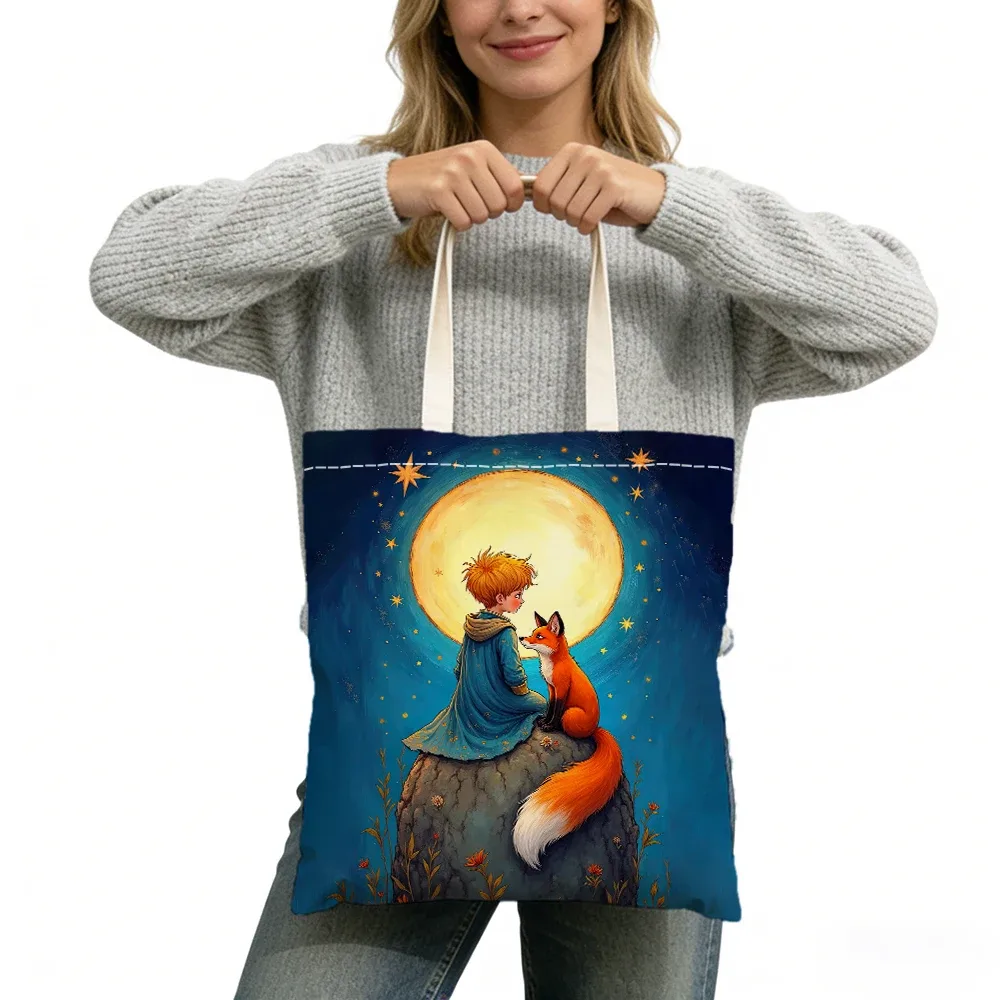 sac fourre-tout imprimé double face sans fermeture éclair, star boy cute fox cosmic rose, 40x45 cm, sac à bandoulière pour usage quotidien, shopping, apprentissage, extérieur