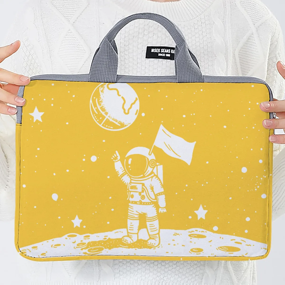 ensemble une pièce, deux styles, sac et porte-documents pour ordinateur portable à motifs d'astronautes, adapté aux ordinateurs portables de 14 pouces