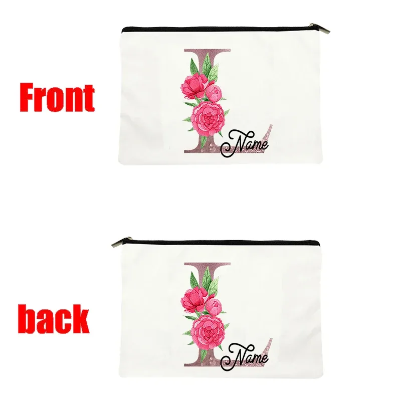 trousse de maquillage personnalisable avec prénom, cadeau de mariage, grande pochette en toile à fermeture éclair, motif floral pivoine, essentiels de voyage, maquillage