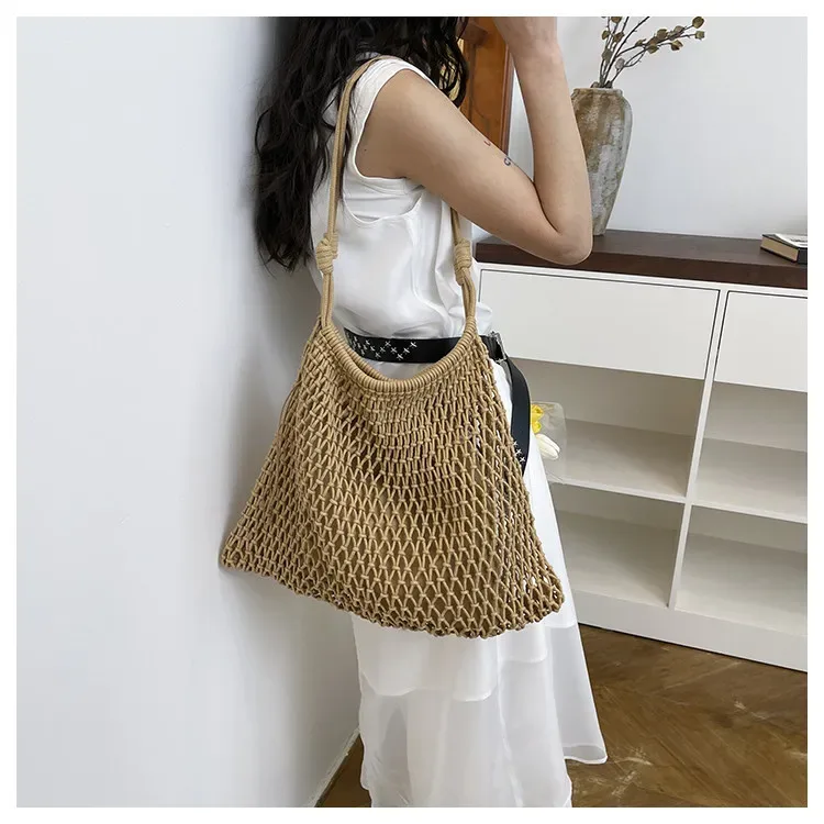 sac à bandoulière de plage en paille tressée ajourée grande capacité pour femme, nouvelle collection été 2026