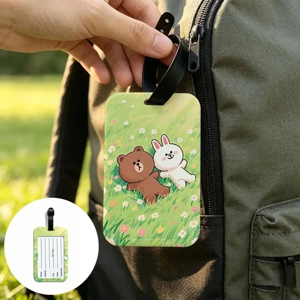 l-line animation friends étiquette de bagage universelle en pvc anti-perte avec carte d'information pour valise et sac à dos