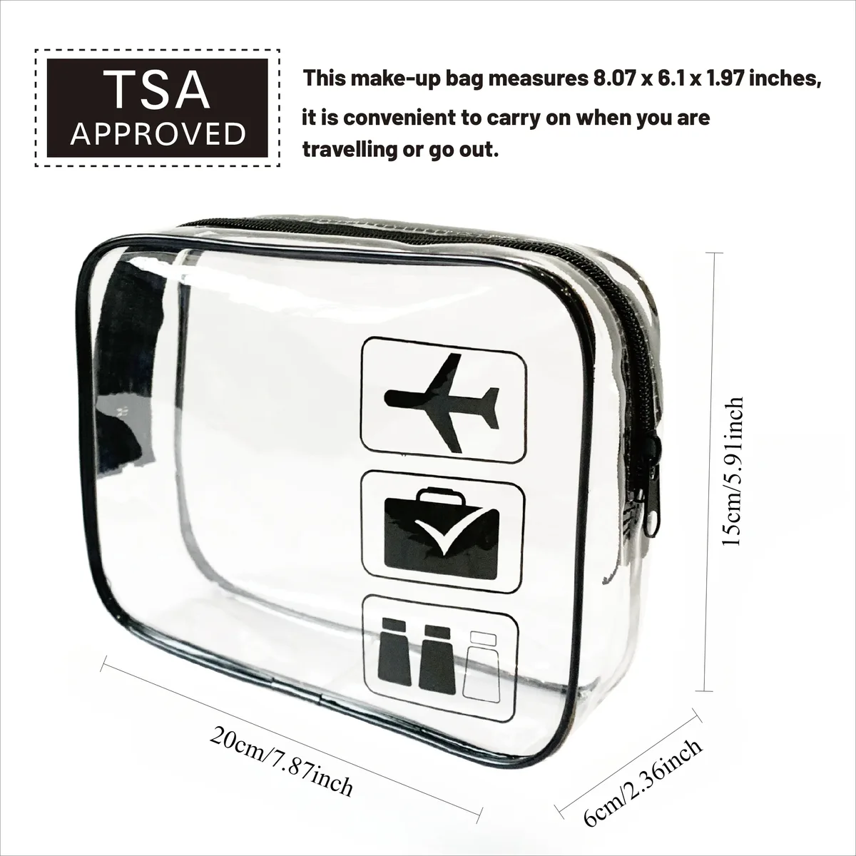 sac de voyage transparent en pvc certifié tsa pour articles de toilette, accessoires de transport aérien